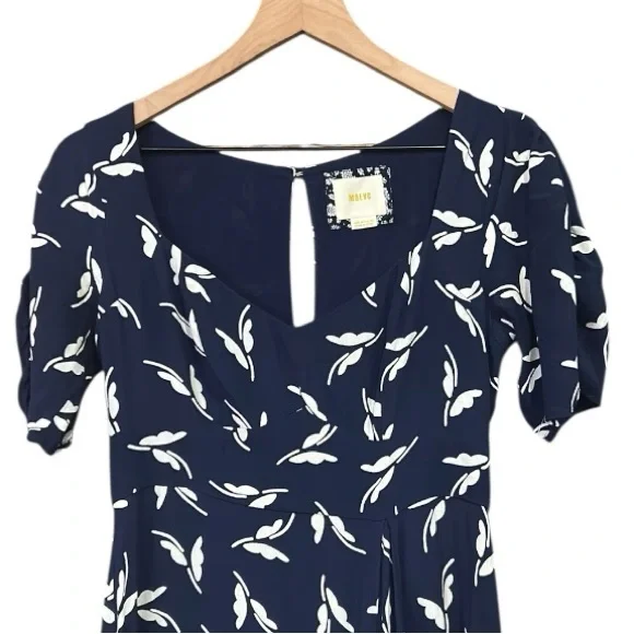 Anthropologie Maeve Fern Ruched Short Sleeve Dress Navy Blue Size 0 - Picture 7 of 11